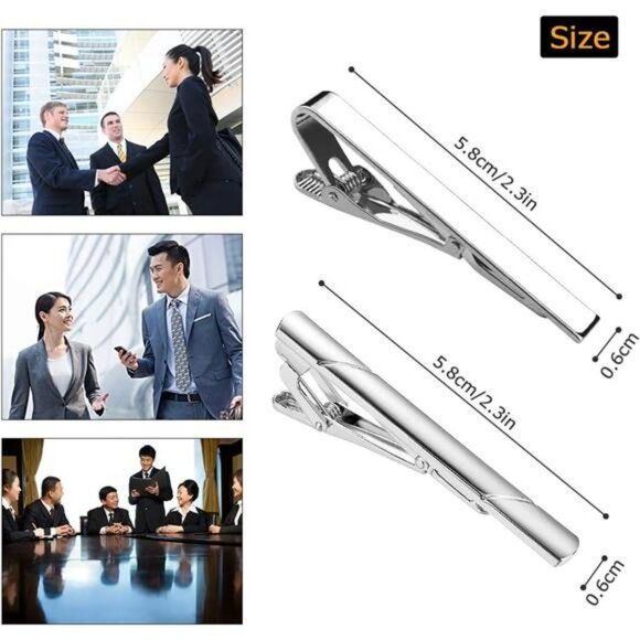 Mens Tie Clip Set 7 Pack Tie Bar Pinch Clips Formal Business Necktie Accessory - Picture 2 of 8